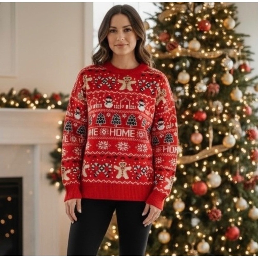NEW Red Gingerbread XL Christmas Sweater‎ Red Snowman Candy Cane
